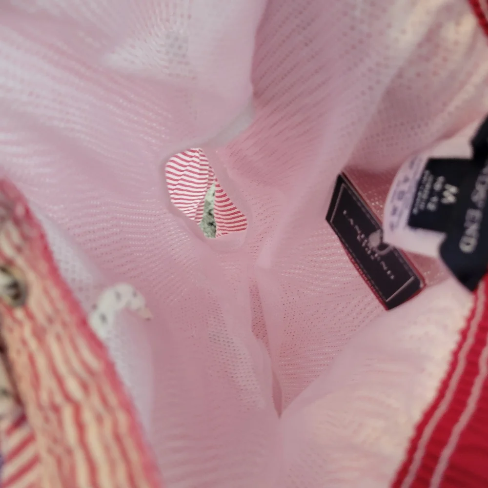 NWT Lands'‎ End Pin Striped Three Pocket Double Drawstring Swimsuit, Size 10-12